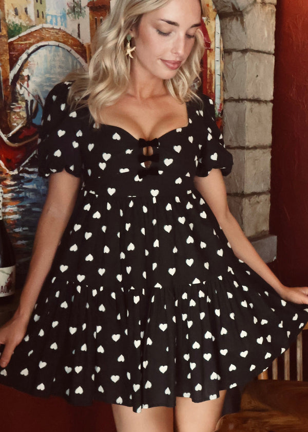 Corset Velvet Bow Polka Heart Babydoll Mini Linen Dress