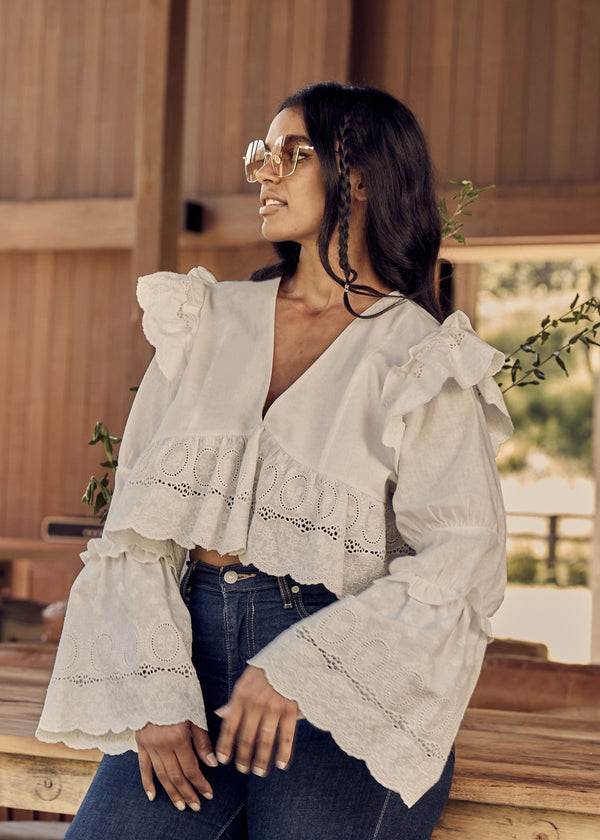 French Ivory Lace Linen Two Style Removable Sleeve Top