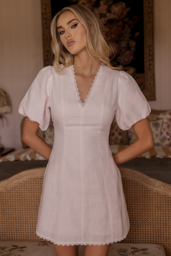 Dreamland Charm Dress Pink Lace & Linen