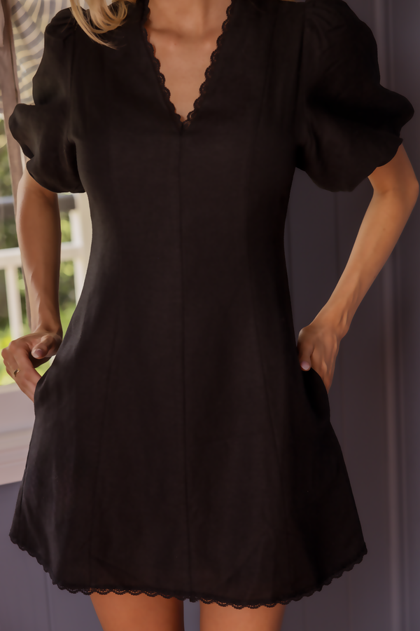 Dreamland Charm Dress Black Lace & Linen