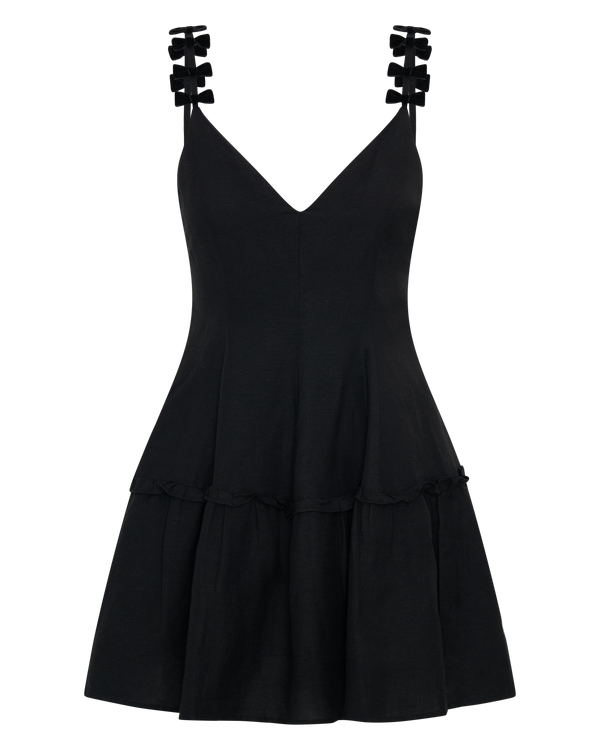 black velvet bow little black dress mini linen fit and flare elegant french