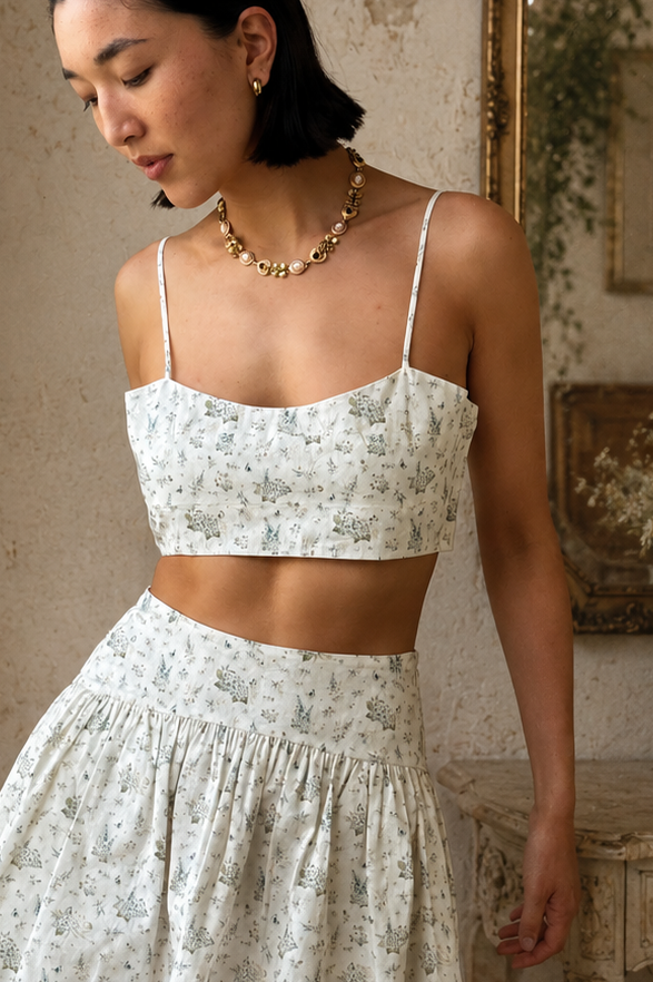 Hydrangea Soft Blue Linen Crop Top