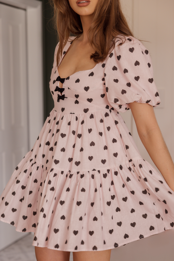 strapless open back dress Polka Pink Heart Babydoll Bow Linen Mini Dress Corset Style Bodice and –  KIMBERLEY ANNE