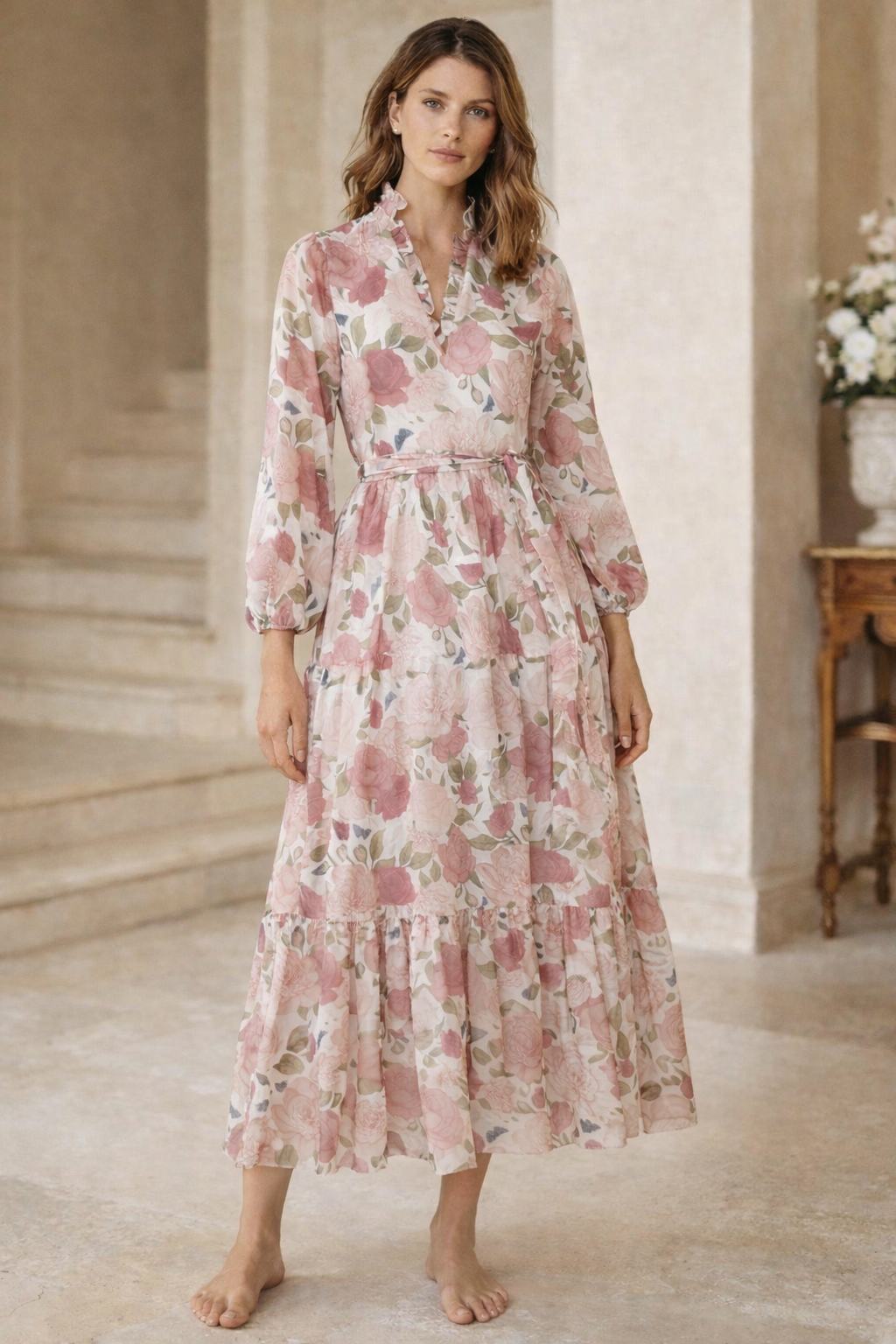 Rose Bloom Silk Art Flow Floral Maxi Dress KIMBERLEY ANNE Rose Bloom Silk Art Flow Floral Maxi Dress KIMBERLEY ANNE