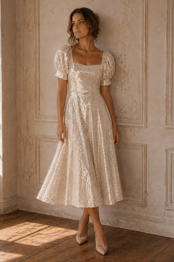 Signature Sparkling Tulle & Sequin Midi Dress