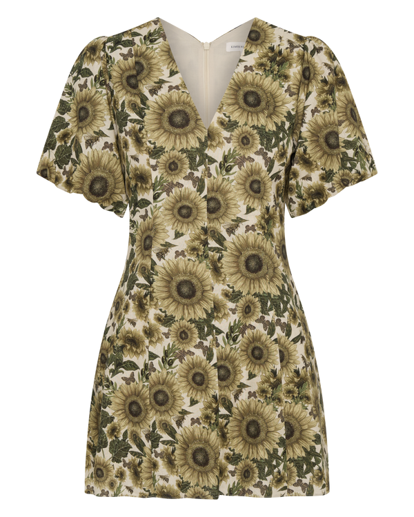 Dreamland Sunflower Art Linen Mini Dress Sunflower Linen Mini Dress