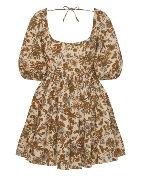Wildflower Puffed Sleeve Linen Mini Dress