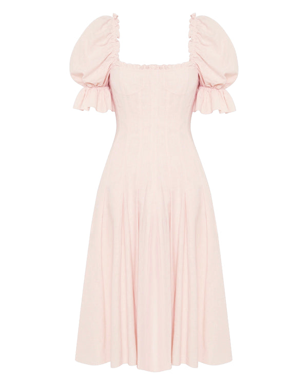 COASTLINES Blush Pink Linen Midi Dress | Kimberley Anne – KIMBERLEY ANNE