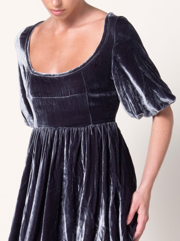 Sold out ~ Deep River Velvet Silk Puffed Sleeve Mini Dress