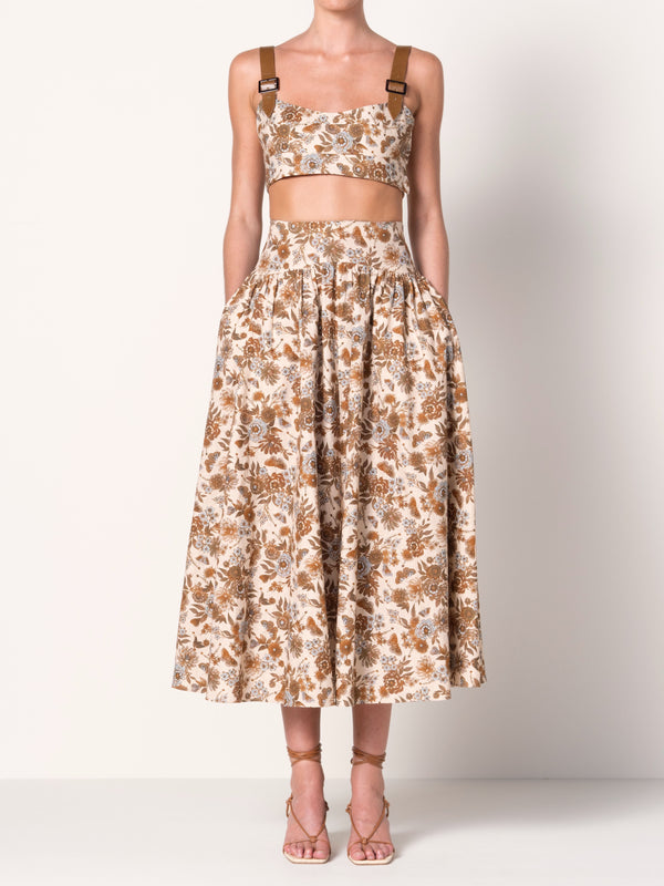 Wildflower Linen Maxi Skirt with Pockets