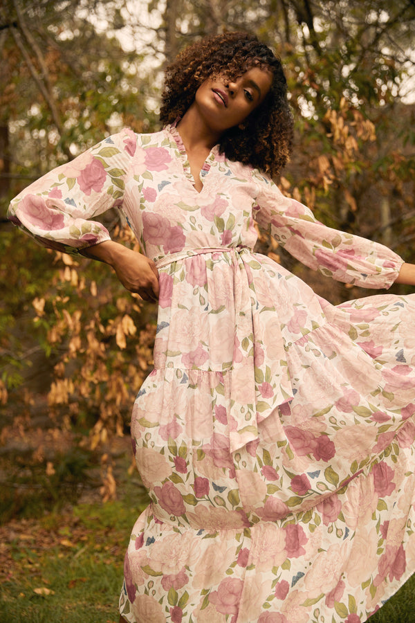 Rose Bloom Silk Art Flow Floral Maxi Dress KIMBERLEY ANNE Rose Bloom Silk Art Flow Floral Maxi Dress KIMBERLEY ANNE